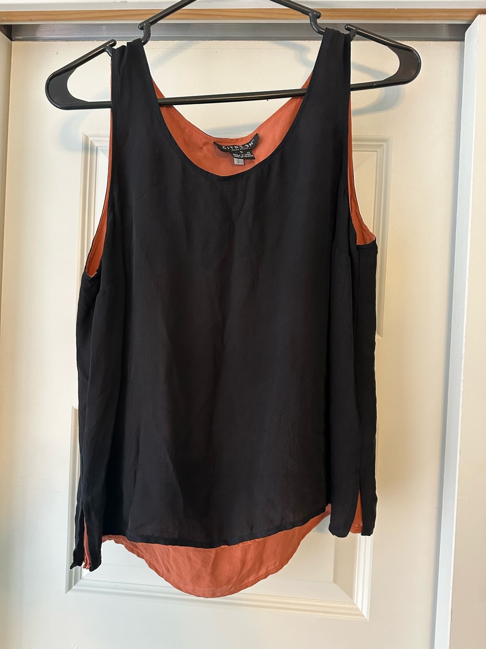 Citron Santa Monica Double Layer 100% Silk Tank Top Women’s S Black Rust Cami
